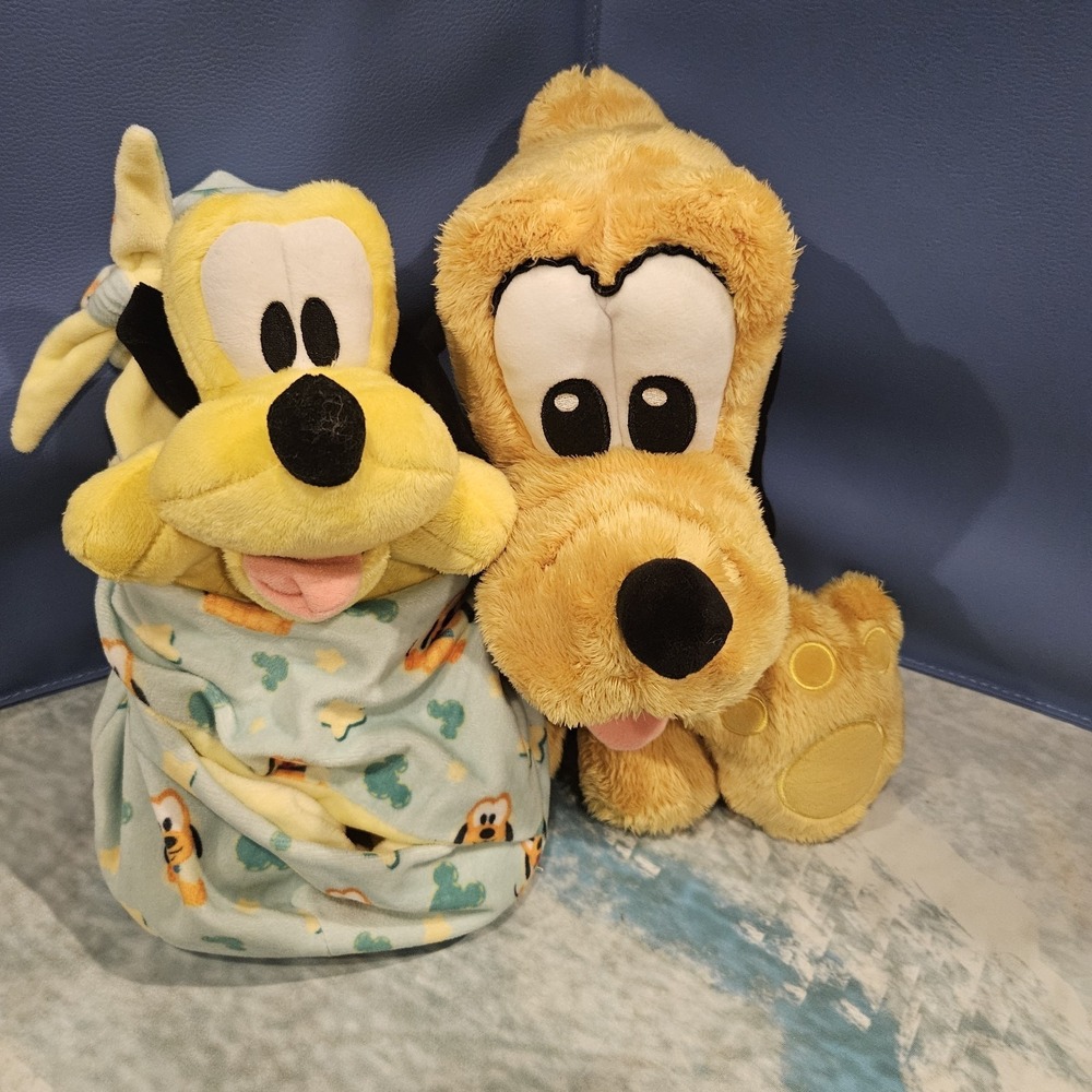 Disney Pluto Plush Bundle Large Nig Foot Pluto Baby Pluto Lovey Security Blanket